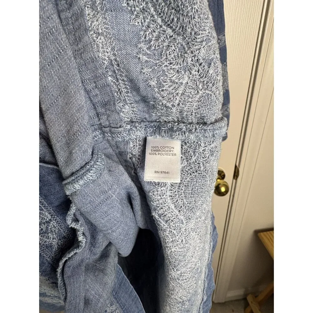 J Jill Denim Blue Jean Dress Embroidered  Summer Knee Length Dress Size Large L - Picture 5 of 8